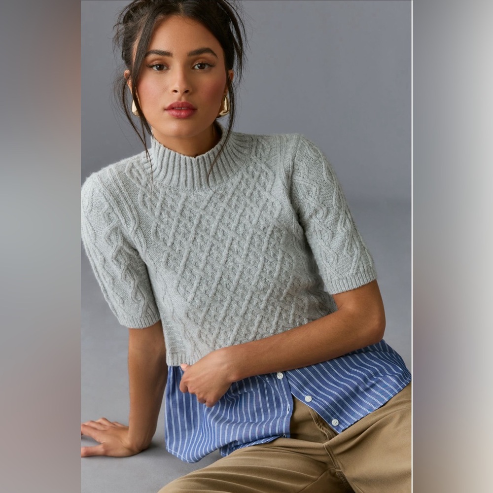 Maeve By Anthropologie Gray Cable Knit Sweater Top